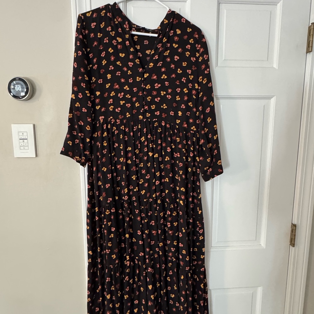 Madewell Black Floral Long Sleeve Dress